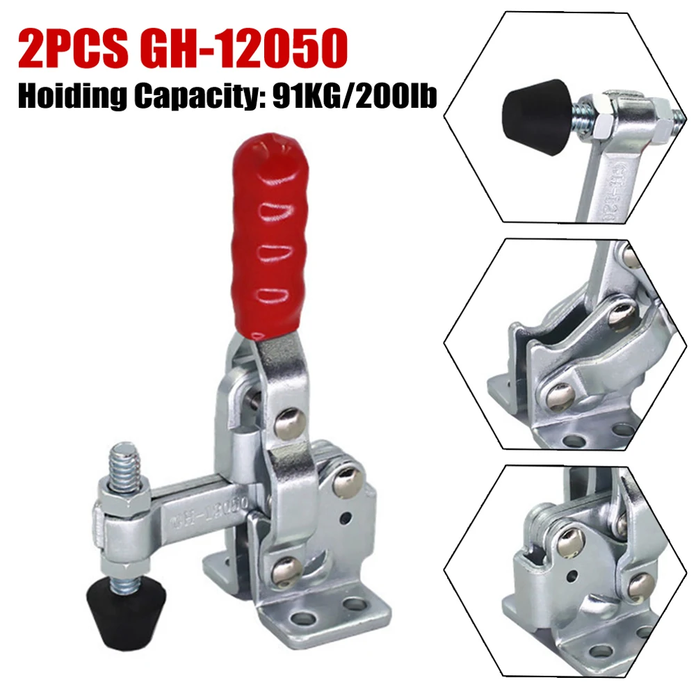 

2pcs GH-12050 Toggle Clamp Vertical Type Quick Release Hand Tool Holding Capacity 91Kg 200lb Latch Clip Woodworking Tools