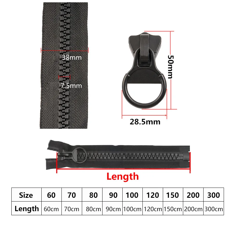 60-300cm Resin Open Tail Zippers #8 Open End Repair Zip Clothing Jacket Sleeping Bag Backpack Tent Auto Lock Sewing Accessories images - 6