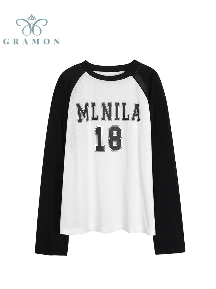 

Женская футболка с длинным рукавом и круглым вырезом, свободного покроя