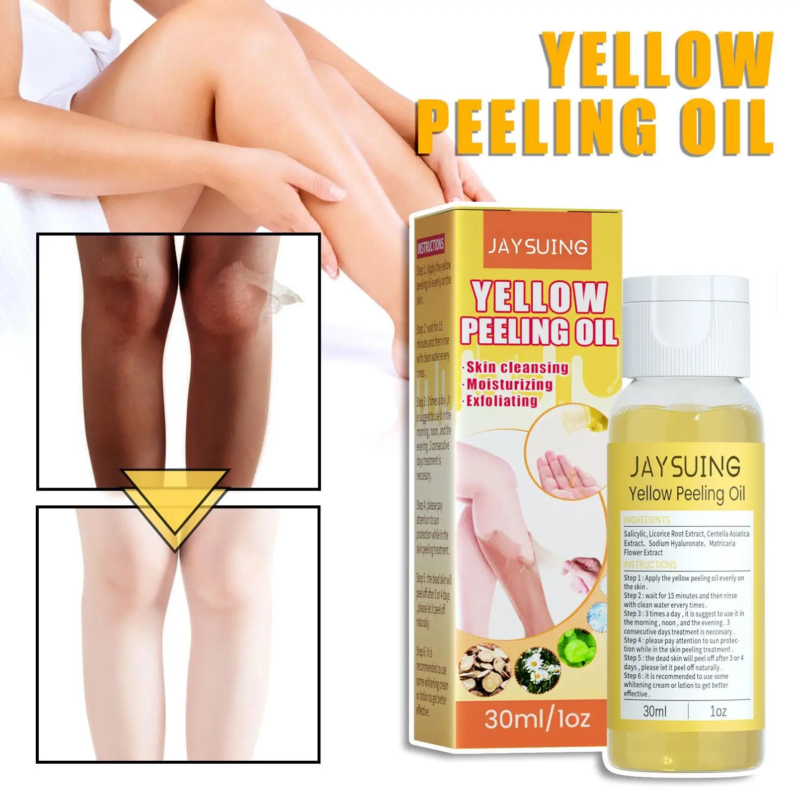 30ml Yellow Peeling Oil Fade Melanin Brighten Skin Tone Exfoliating Oil S Hands Foot Legs Knee Moisturizing Whitening Body Oil
