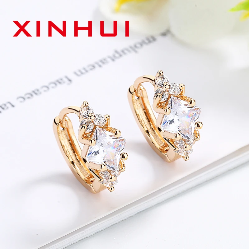 XINHUI Ice Cut Same Moissanite Two Color Diamond Ear Cuffs Shiny Colorful Stone Earrings Trend 2023 Mother's Day Wholesale Offer