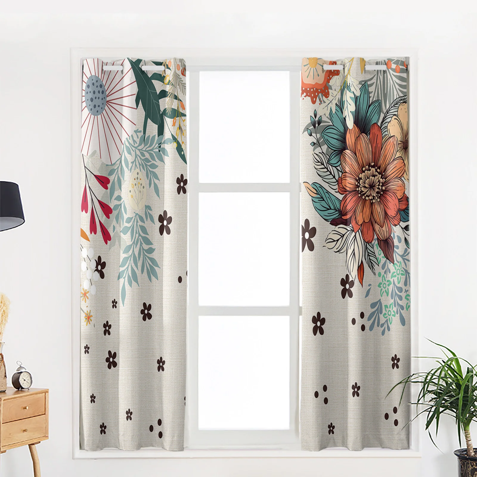 Занавески на окна в богемном абстрактном стиле с цветочными растениями
