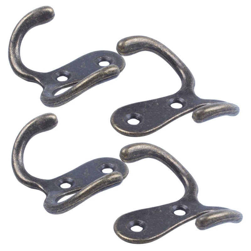 

4 X Screw Hook Retro Metal Double Hook Metal Wall Mount Hanger Coat Antique Bronze For Hats