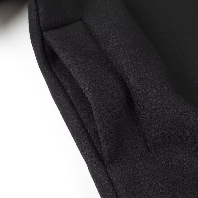 Женская одежда размера плюс повседневная шерстяная куртка двубортное черное