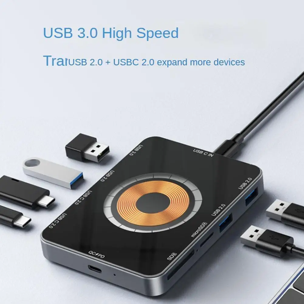 

8 In 1 USB C Hub Docking Station 15W Magnetic Wireless Data Card Charger PD QC Fast Transfer 3.0 2.0 5Gbps Reader TF/SD Cha D3J6