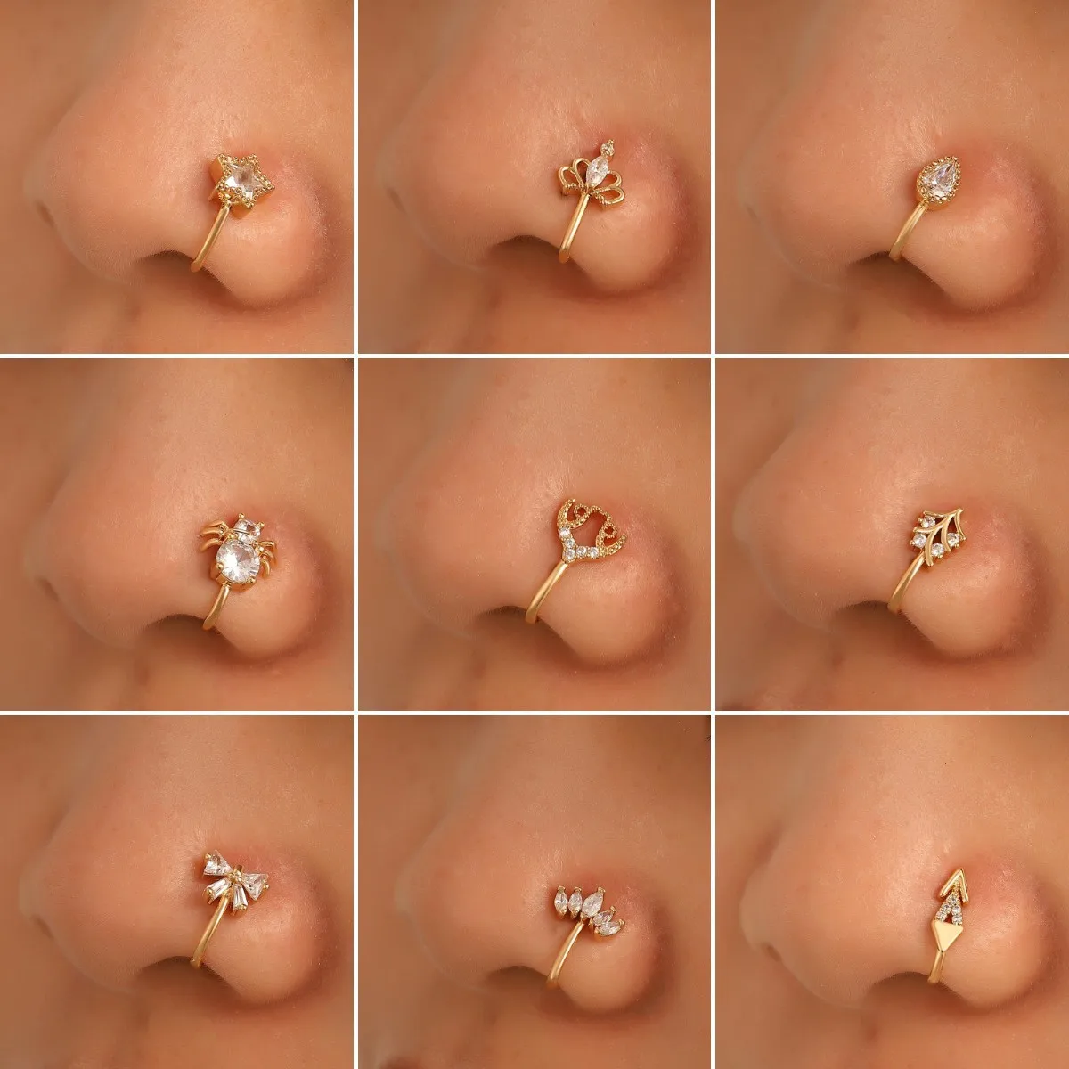 

Non-Perforated U Shaped Animal Shaped Nose Clip Inlay Zircon Bee Spider Nose Ring Piercing Jewelry