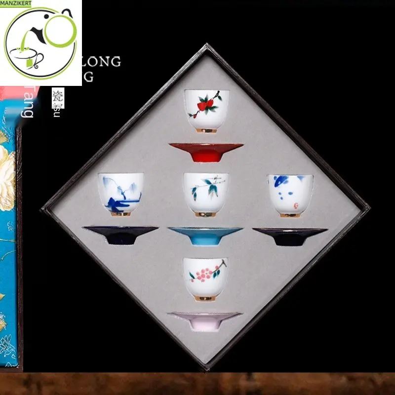 

Ceramic Whiteware Hand-Painted Kung Fu Cup Single Cup Small Number Ceramic Teacup Wide Mouth Thin Tire Master Cup Bubble Tea Cup