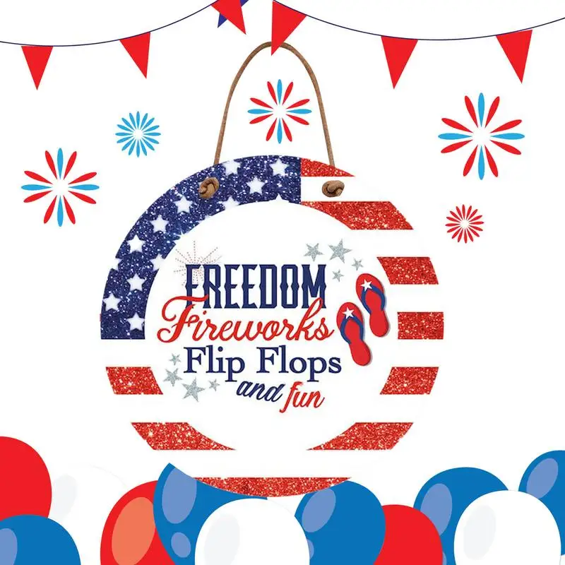 

4th Of July Patriotic Door Sign Round Wood Door Plate With Freedom Pattern Porch Decorations For Wall Yard Outdoor Indoor