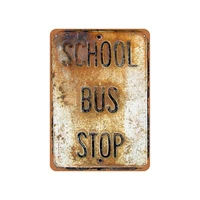 school bus stop vintage look metal signcustom wood appearance metal bar sign