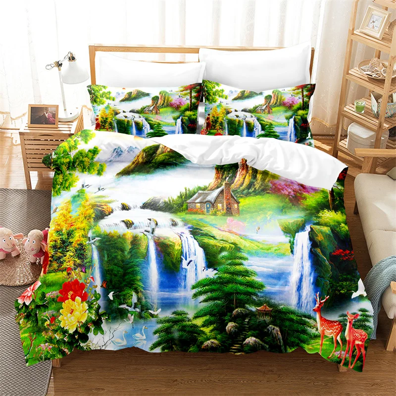

Green Natural Scenery Duvet Cover Set Fashion Youth Bedding Set Linen Queen Size Bed Comforter Cover Set Boy Girls Bedding Set