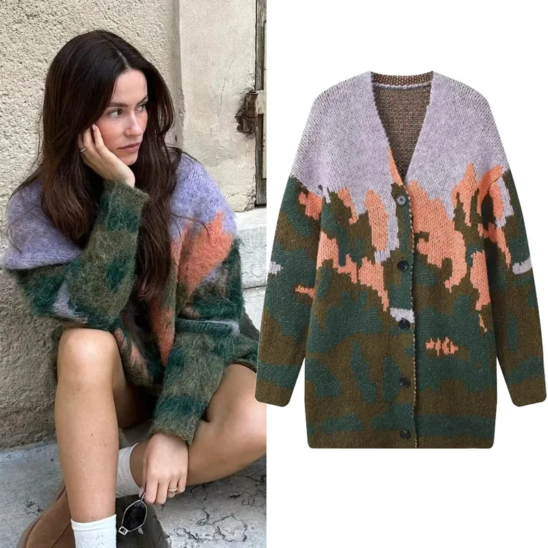 

Женский Кардиган с длинным рукавом и V-образным вырезом