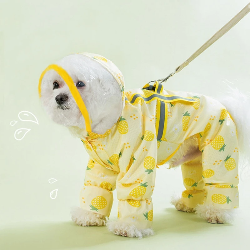 Fruit Full Print Dog Raincoat Rain Boots Waterproof Quick Dry Fabric Outdoor Reflective Strip Small And Medium Dog Cat Clothes