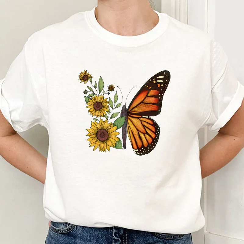 

Woman Y2k Top Oversized T-shirt Short Sleeve Flower Butterfly Originality Printing Women Tops Student Harajuku Casual Tee Female
