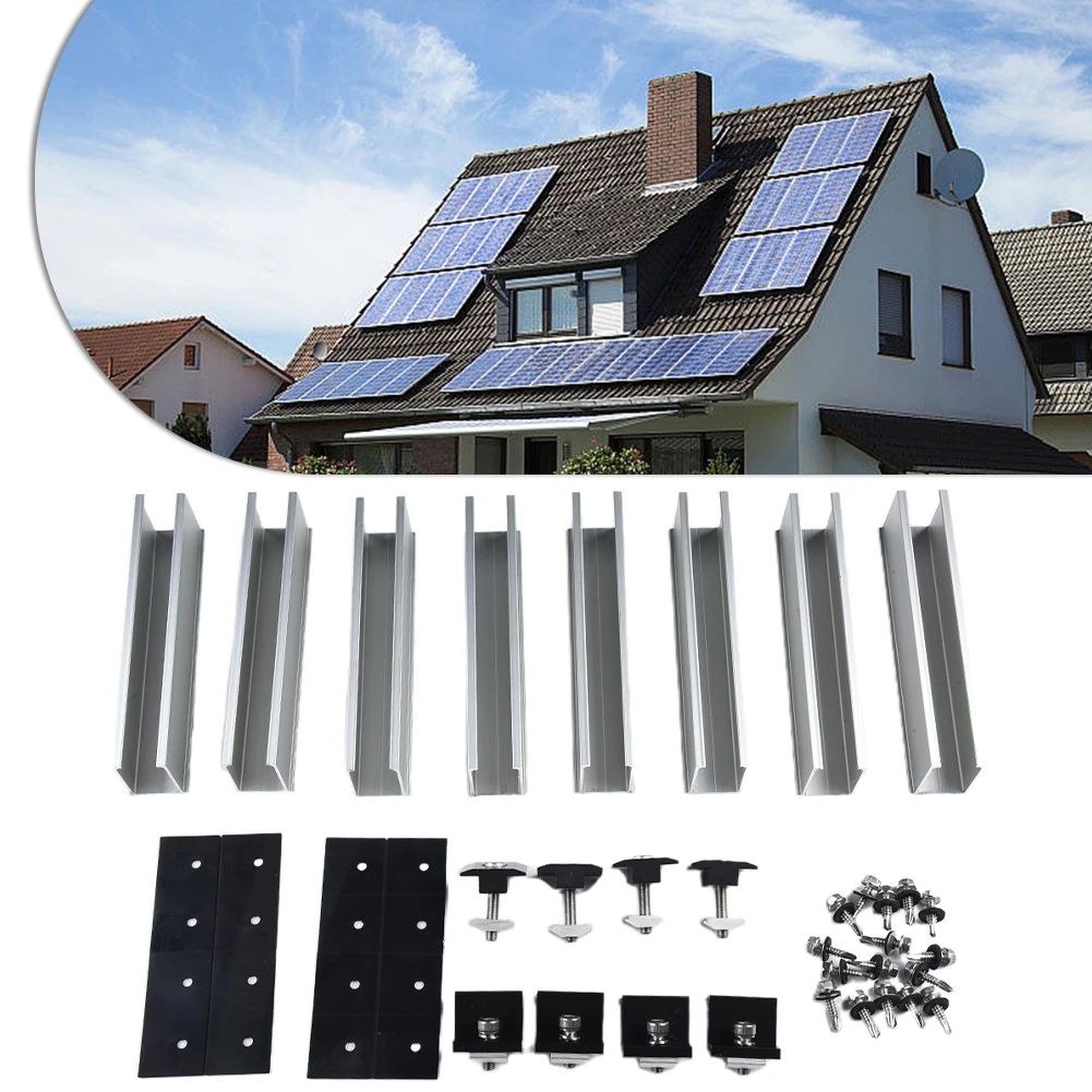 

1 комплект фотоэлектрической солнечной энергии, набор монтажных рельсов, алюминиевая рейка, плоский наконечник для крыши/комплект регулируемых зажимов 30-35 см