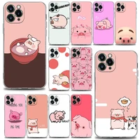 cartoon pink cute pig clear phone case for apple iphone 11 12 13 pro 7 8 se xr xs max 5 5s 6 6s plus soft silicone case