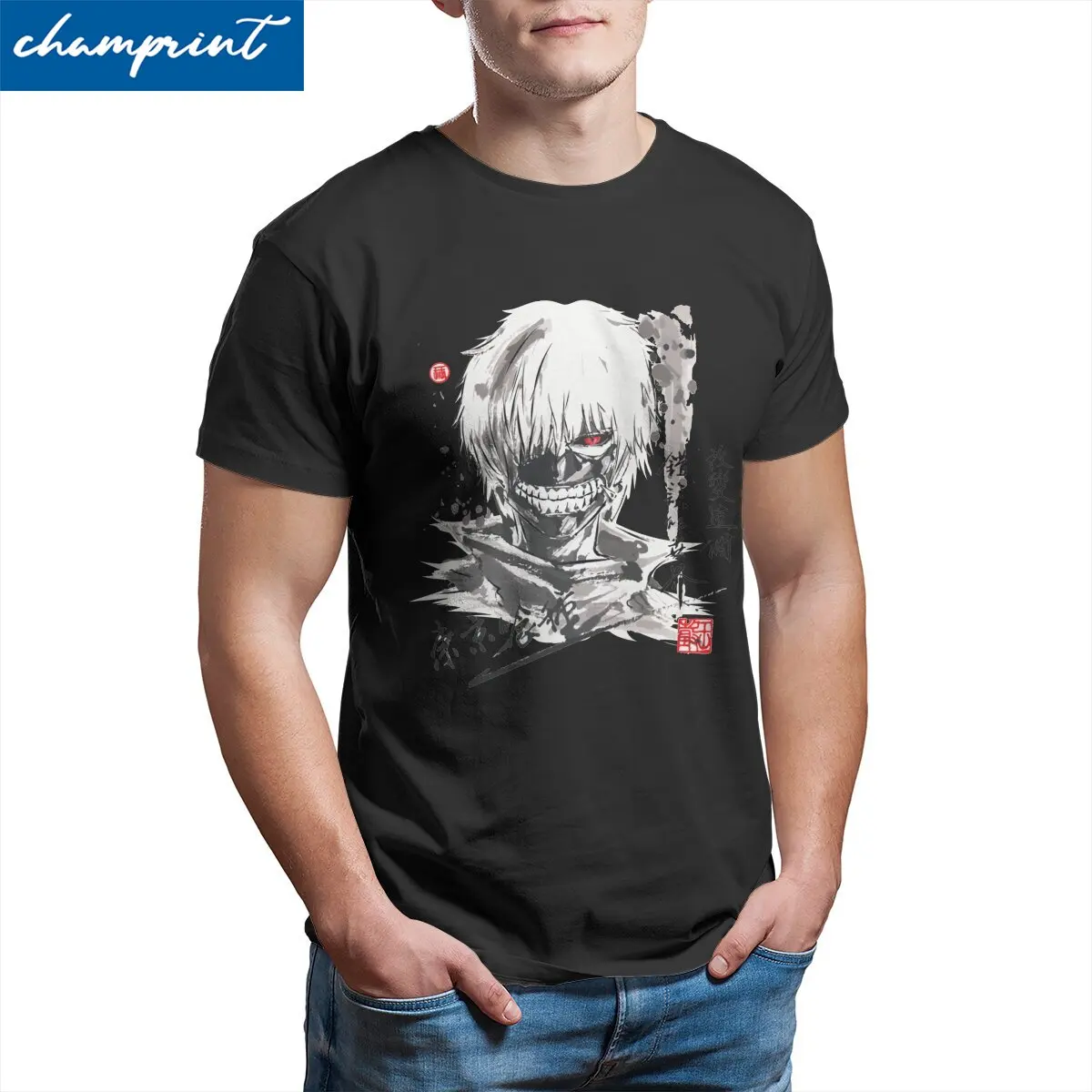 

Токийский Гуль манга мужские футболки Аниме Kaneki Ken винтажные футболки с коротким рукавом вырезом лодочкой футболки 100% хлопок подарок одежд...