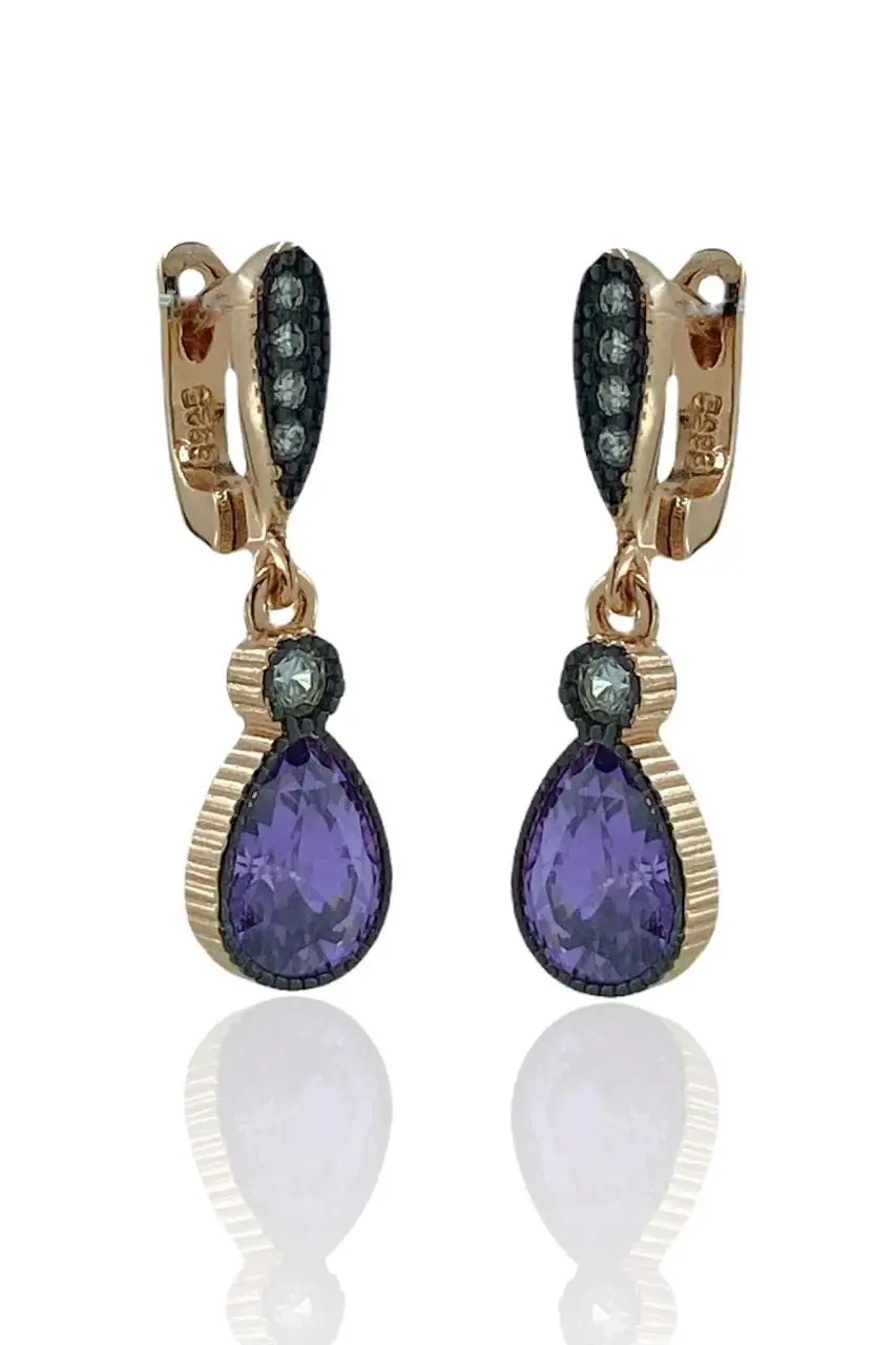 

İtaly Quality Drop Amethyst Sterling 925 Silver Earrings