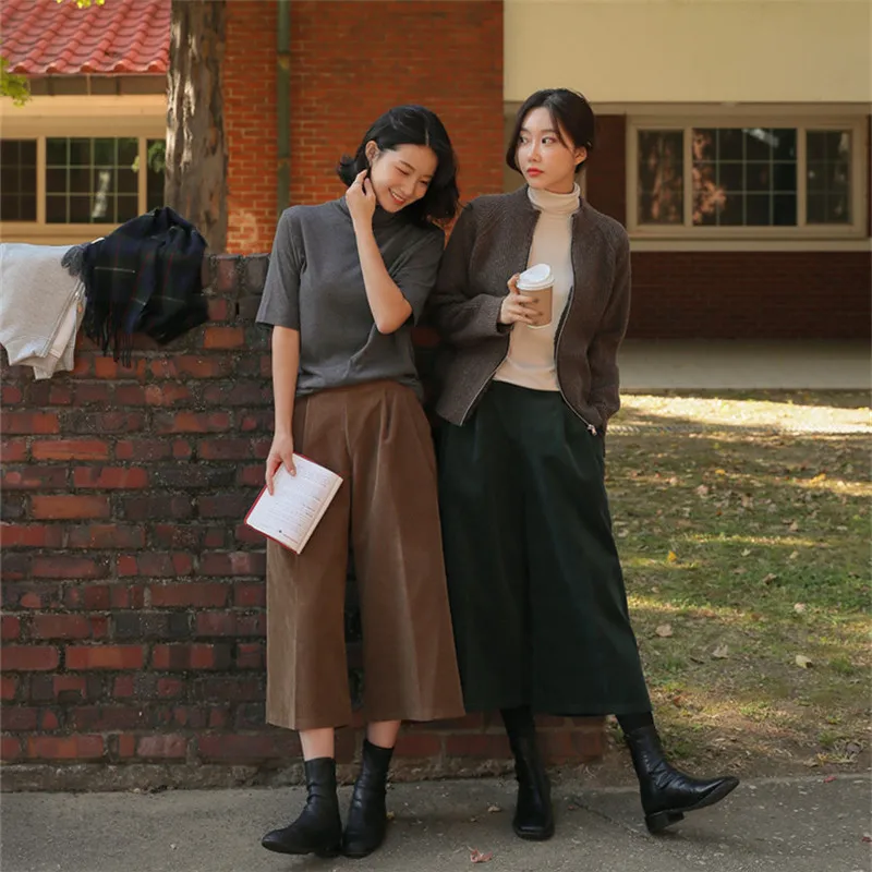 

Новинка осень/зима вельветовые свободные облегающие широкие брюки с эластичным поясом темпераментные ко всему с художественными девять минут брюки Cas