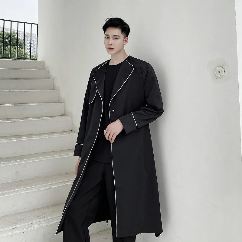 

YASUGUOJI Fashion Trench Coat Men Streetwear Long Jacket Hip Hop Line Male Fashion Windbreaker Spring Autumn Hooded Overcoat