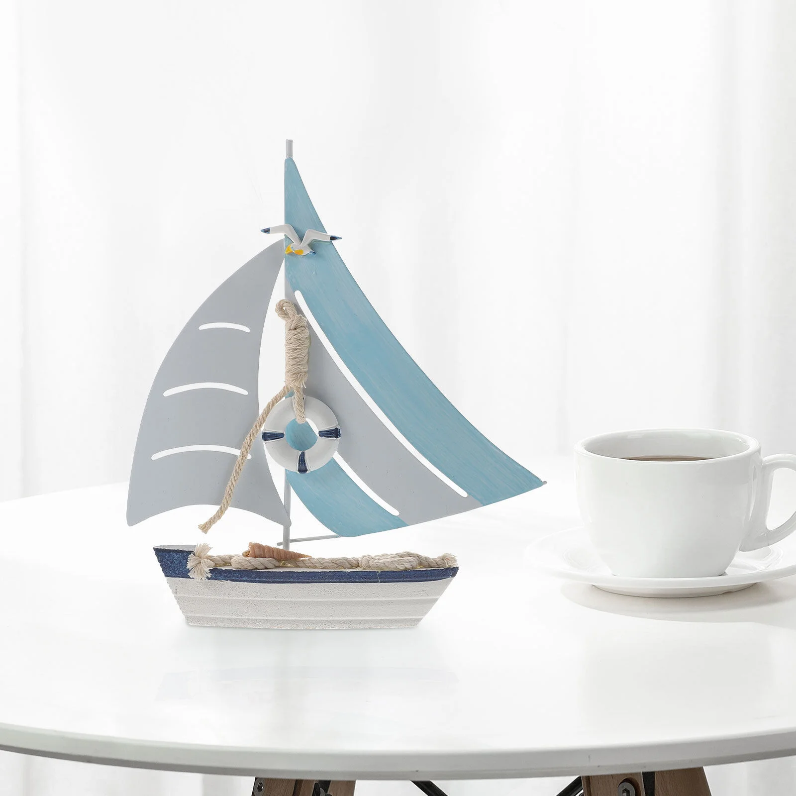

Dining Table Decoration Marine Style Sailboat Nautical Model Ornament Desktop 22x4.5x25cm Wood Sailing For Seaside