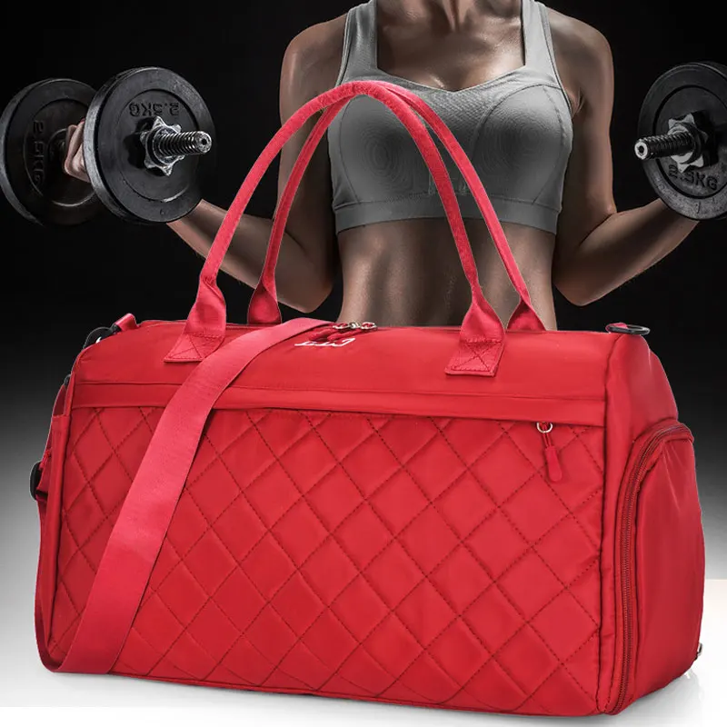 Women Gym Bag Fitness Diamond Lattice Travel Shoulder Bags Waterproof Handbag Luggage Trip Tote Gym Bag Black Duffle XA265D