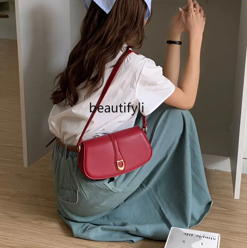 

Сумка на плечо yj во французском стиле, сумка-Седло высокого качества, универсальная сумка через плечо, винно-красная сумка в стиле ретро