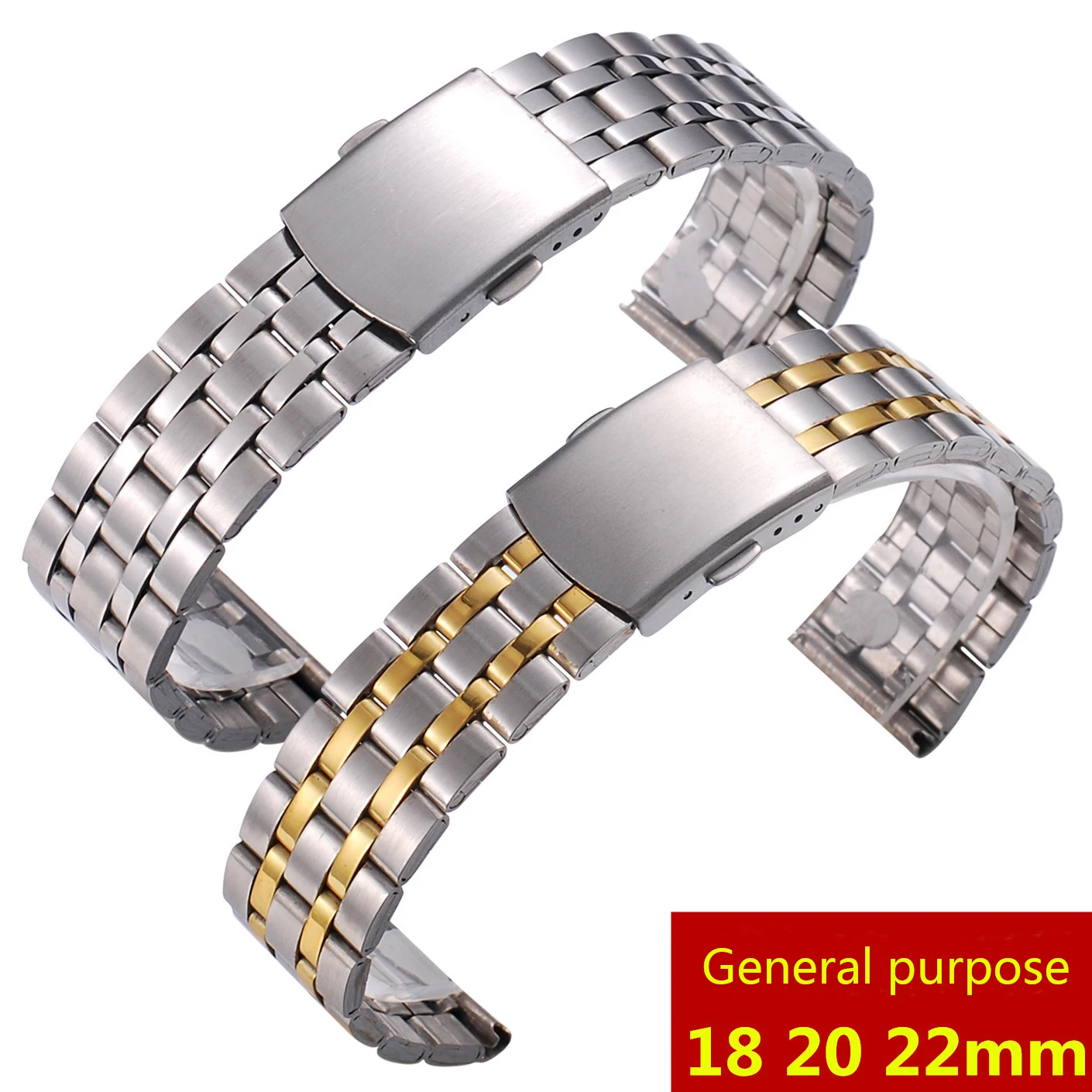 

Sdotter Watch Band Strap General Purpose Bilateral Button Stainless Steel Bracelet Band Strap Watch with 18 20 22mm Wristband Wa