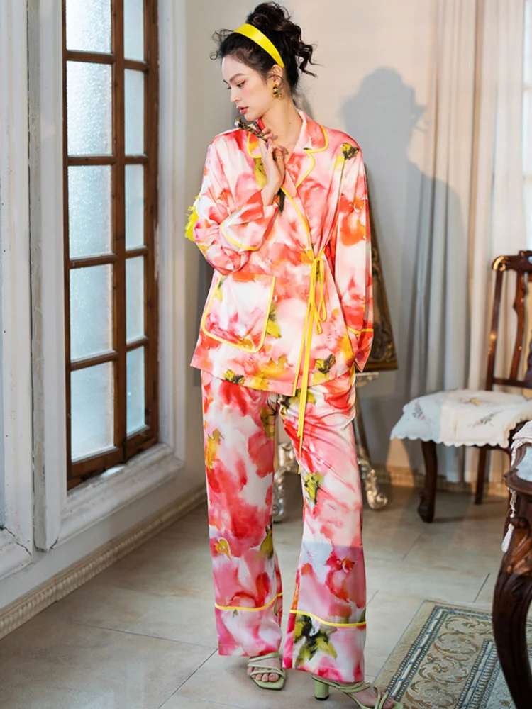 Пижама TXii с длинным рукавом костюм брюками из искусственного шелка ледяной шелк