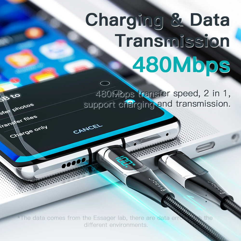 Фото Кабель Essager Pd 100 Вт с Usb C на Usb C, быстрое зарядное устройство, цифровой шнур для передачи данных для Samsung, Xiami, Huawei, MacBook, iPad, кабель Type C №2