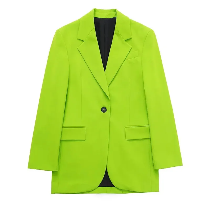 

Spring Autumn Women Casual Green Blazer Coat Loose Casual Solid Color Lapel Long Sleeve Suit Jacket Single Buckle Female Outwear