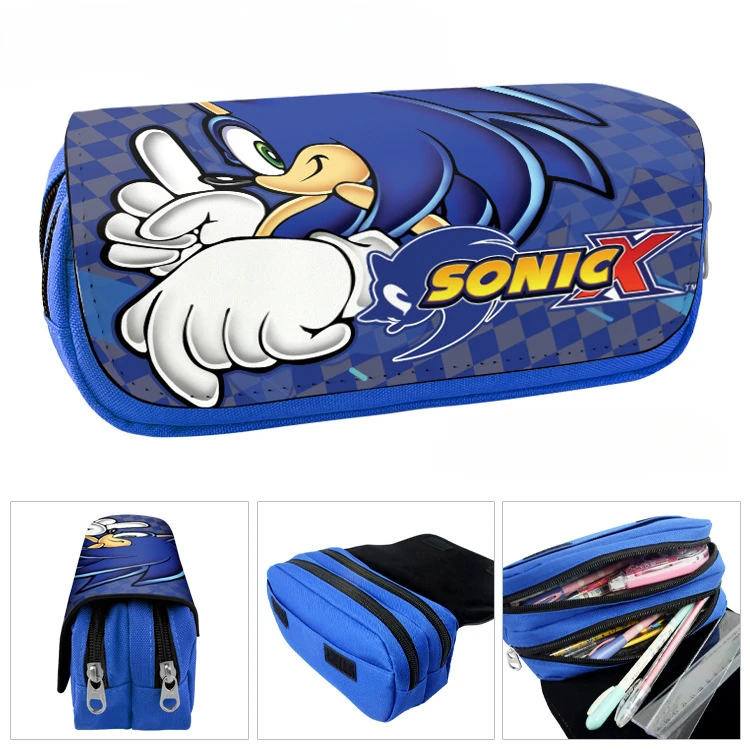 Case Cartoon Anime Large-capacity Double-layer Zipper Pencil Case Wallet Stationery Storage Bag