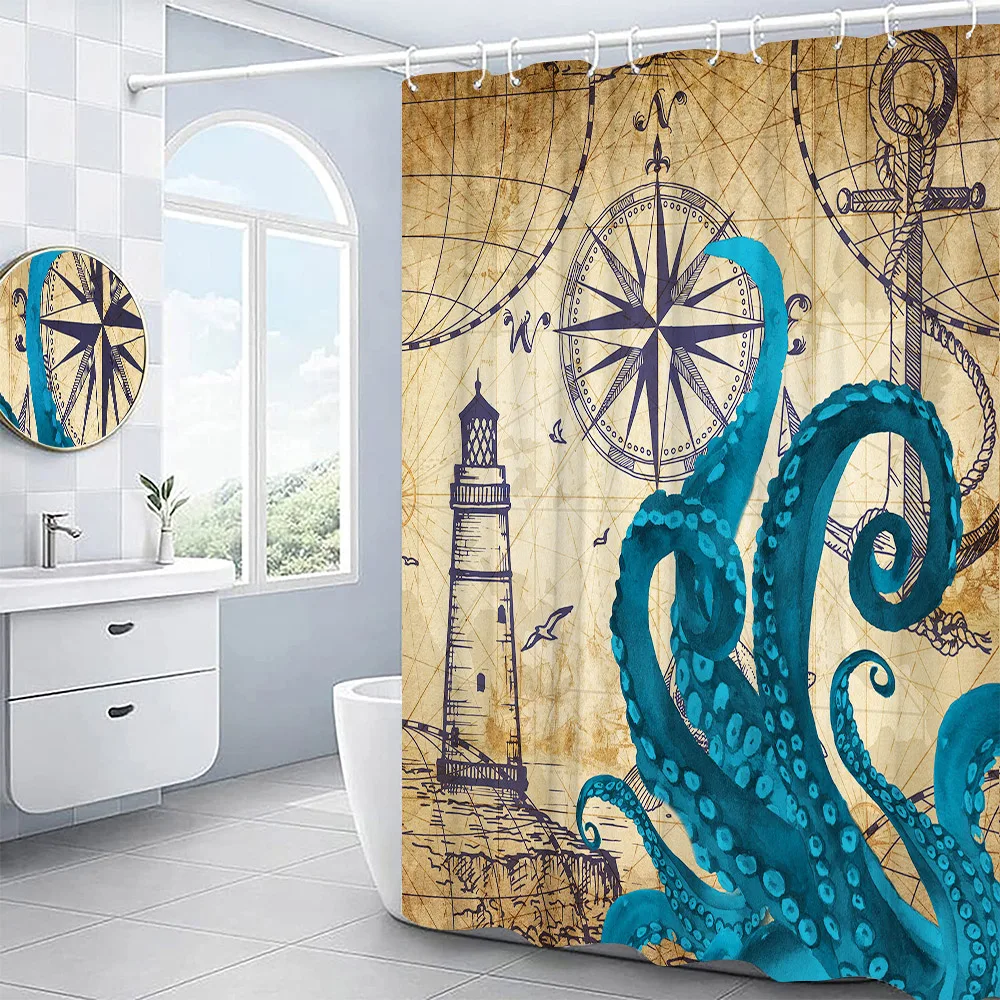 

Занавеска для душа «Осьминог» в стиле ретро