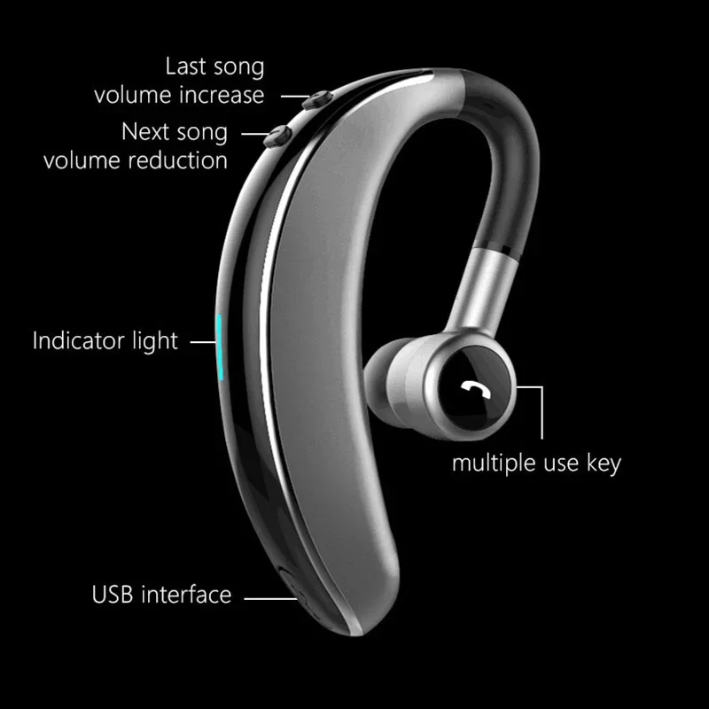 Фото Беспроводные наушники Bluetooth-вкладыши с микрофоном громкой связи для вождения спортивные ушные крючки V7 с шумоподавлением регулировка громкости наушников №4