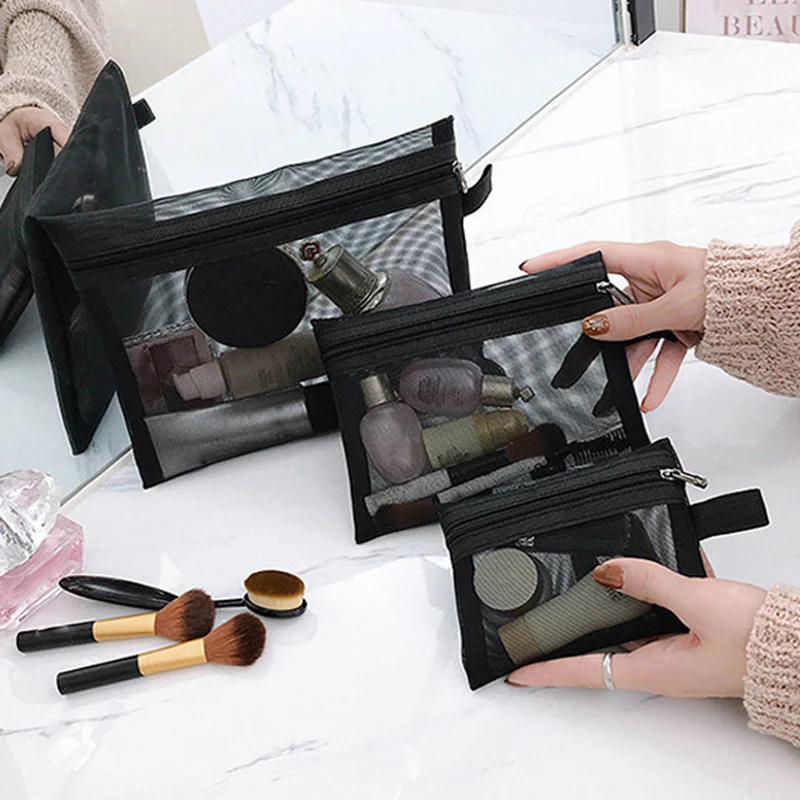 

Lipstick Neceser Makeup Bag Case Girl Zipper Black Mesh Make Up Bag Pouch Women's Cosmetic Bag Travel Bath Toiletry Kit Storage