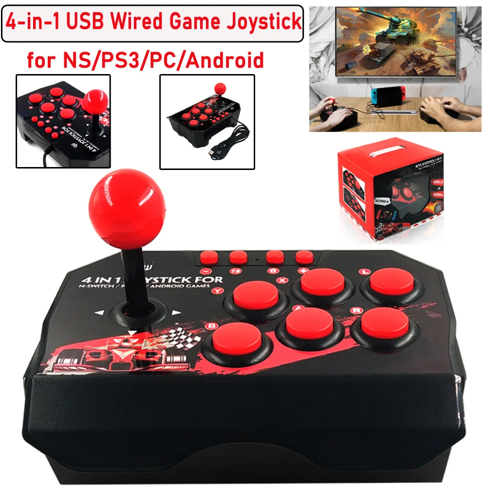 

4-in-1 USB Wired Game Joystick Retro Arcade Station Turbo Games Console Rocker Fighting Controller for PS3/Switch/PC/Android TV