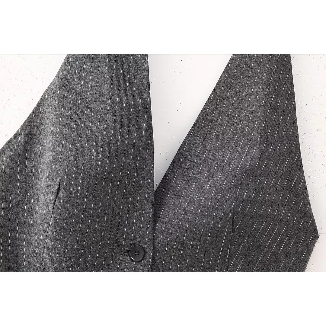 Модный женский полосатый жилет DUOPERI с открытой спиной и V-образным вырезом