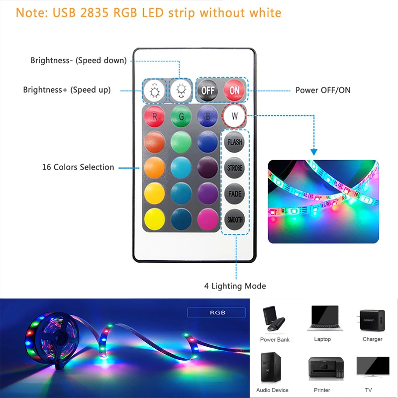 USB-лента Светодиодная гибкая с Bluetooth-управлением 5 В RGB 2835 |