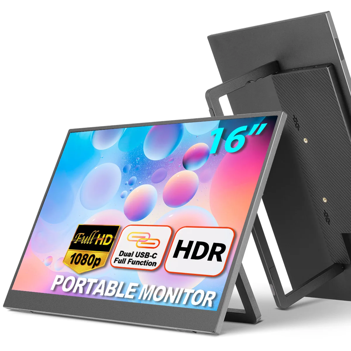 Портативный 16-дюймовый монитор с подключением типа C поддержкой HDR и встроенными