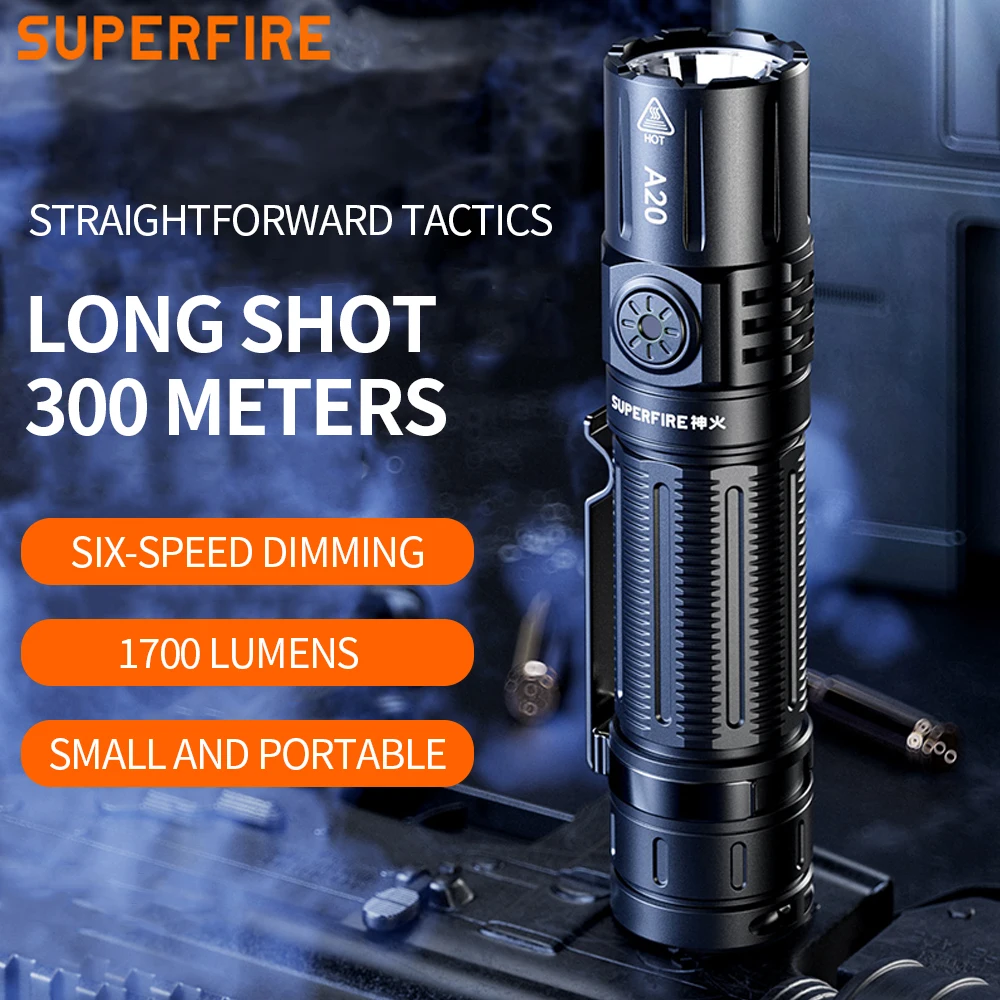 

SUPERFIRE A20 led Small Flashlight Ultra powerful 20W Torch portable rechargeable EDC lamps 21700 Camping Self-defense Lantern
