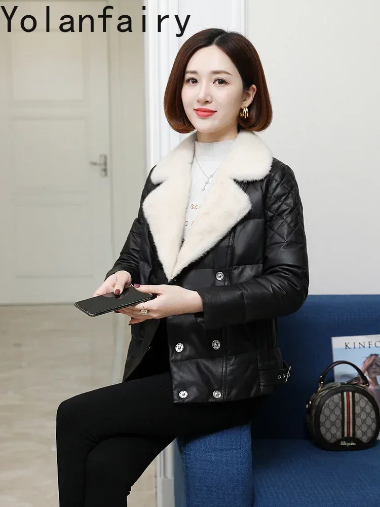 Женская куртка из натуральной овечьей кожи 90% Пух белой утки женские зимние
