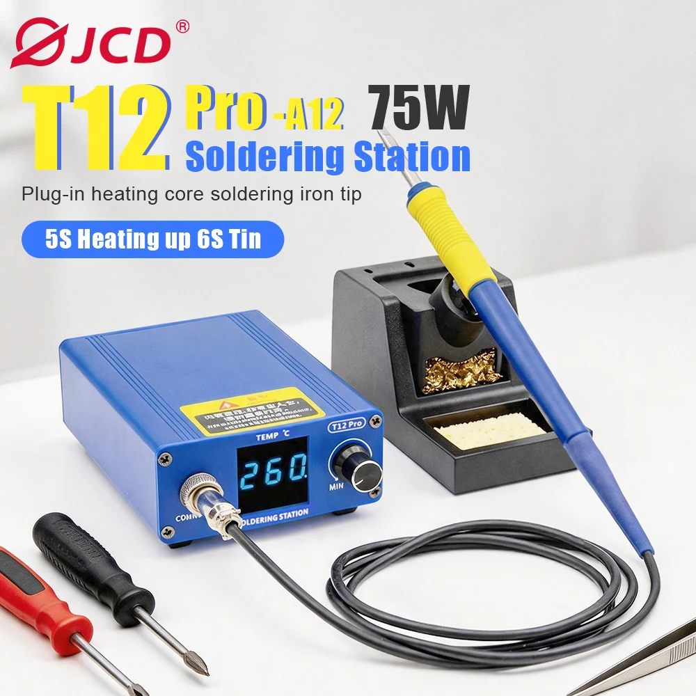 Фото Паяльная станция JCD T12 Pro 75W - быстрый нагрев за 5 секунд, плавление припоя за 6 секунд, нагревательный элемент с подключением к сети для ремонта электроники BGA №1