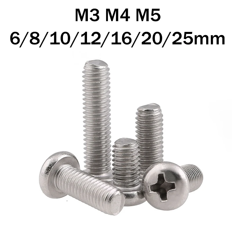 

10Pcs Cross Recessed Mushroom Head Self Tapping 201 Stainless steel Screws Furniture Wood Bolt M3 M4 M5*6/8/10/12/16/20/25mm