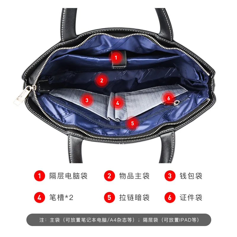 Leather briefcase for men business commuter tote bulky laptop bag for the first layer bolsa masculina sacoche homme briefcase