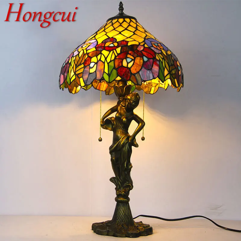 

Hongcui Tiffany Table Lamp LED Creative Exquisite Color Glass Desk Light Decor For Home Study Bedroom Hotel Bedside
