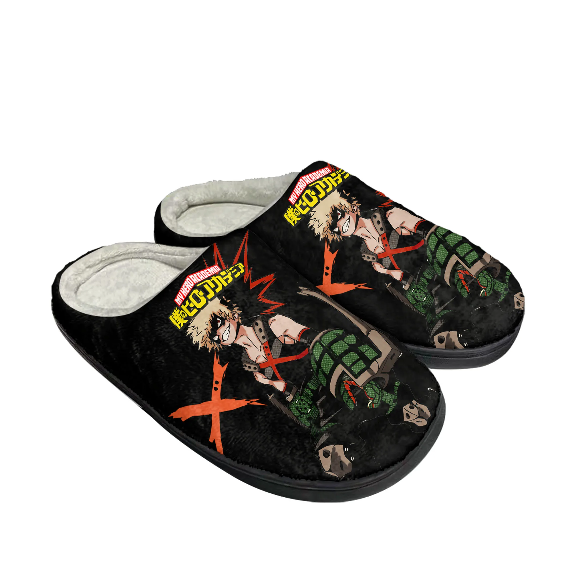 

Домашние хлопковые тапочки Bakugou Katsuki My Hero Академия на заказ, мужские и женские сандалии, плюшевая Повседневная сохраняющая тепло обувь, терм...