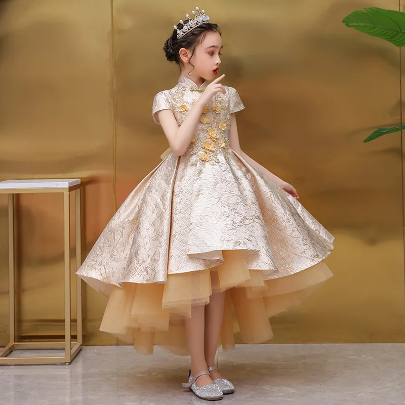 

Baby Girls Dress For Party Wedding Dress new Girls Princess Dress Flowers Beaded Children Pageant Gown champagne Kids Dresses