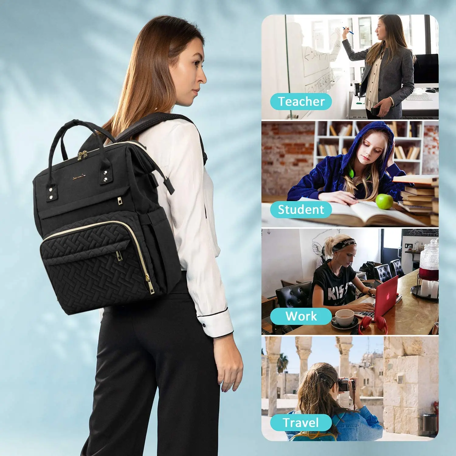 Ladies Fashion Business Computer Backpack Travel Bag Wallet Student School Bag Teacher Doctor Nurse Work Backpack with USB Port
