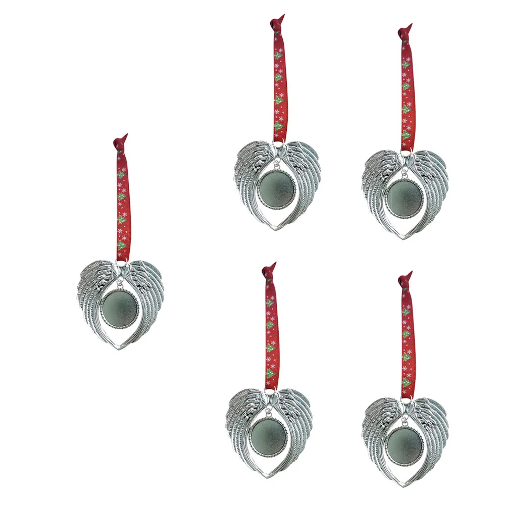 

5 Pcs Memorial Gift Christmas DIY Decoration Creative Pendant Supply Accessories 6X6cm Silver Alloy Angel Wing