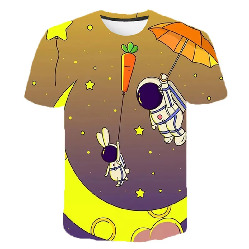 

NOVEDAD DE VERANO 2022, Camiseta con estampado de astronauta en 3D para niños y niñas, camiseta de 2 a 14 años