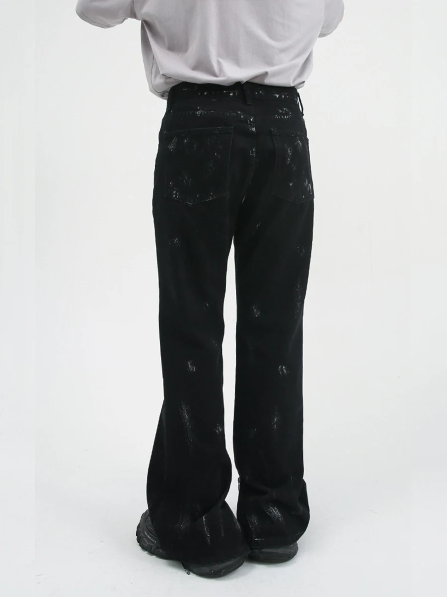 European and American Men Clothing Four Seasons Ink Splash Trousers Zipper Design Jeans Men Casual Straight Trousers Streetwear